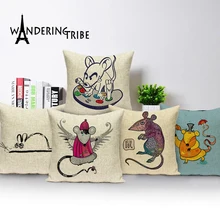 Rato dos desenhos animados lance travesseiro decoração da criança coxim coxins animais caso decoração de casa sofá cama crianças almofadas de linho capa(China)