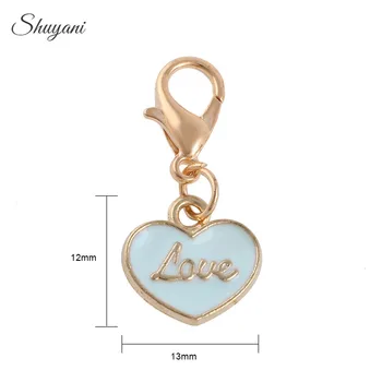 

12*13mm Fashion Alloy Metal Gold Color Heart Enamel Love Heart Charms Pendant for DIY Bracelet Charm Lobster Clasp Jerwelry
