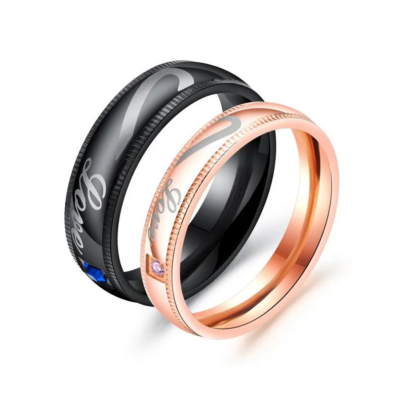 

Engagement Ring Stainless Steel Black Rose Gold Color Men Women Couple Ring Eternity Rings