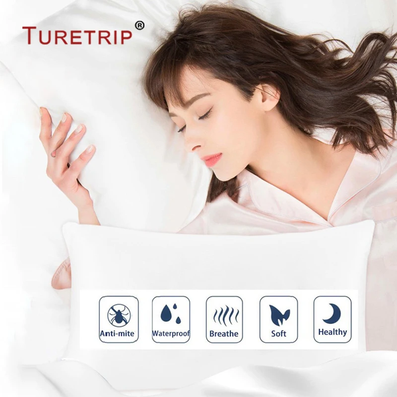 Turetrip Grey Color Smooth Waterproof Pillow Protector Zippered Hotel Bed Pillow Cover 50x70cm Bedbug Proof Hypoallergenic