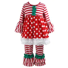 Осенне-зимняя праздничная одежда для маленьких девочек платье с оборками в горошек для малышей Детские расклешенные штаны Рождественские комплекты одежды из 2 предметов для маленьких девочек