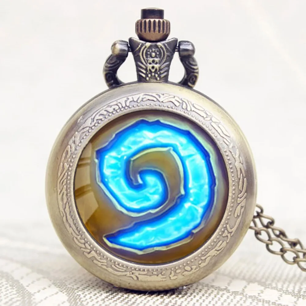 Antique Hot Game WoW World of Warcraft Hearthstone Theme Quartz Pocket Watch Necklace Pendant Chain Gifts 3