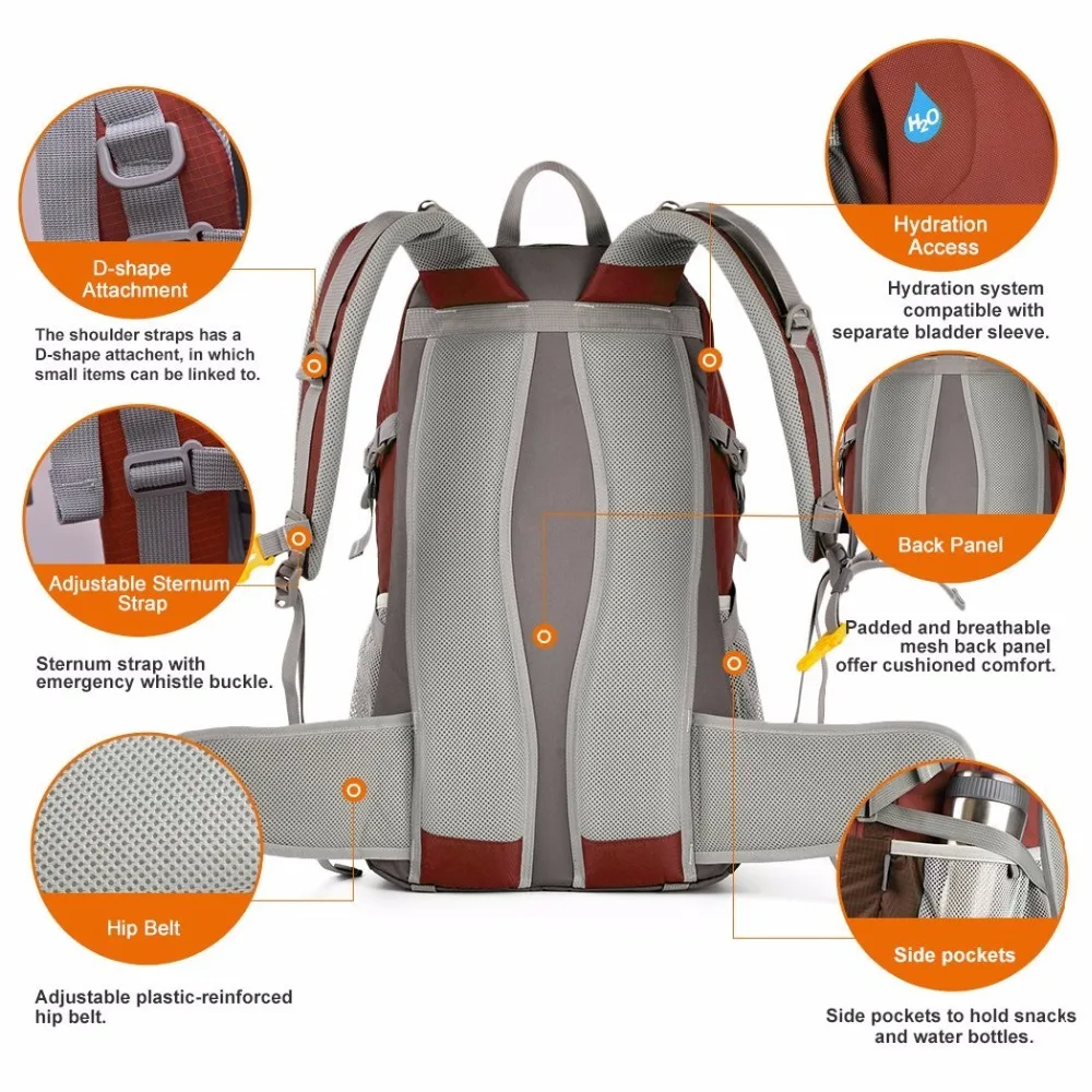2017 New Arrival High Quality Waterproof Polyester Fabric Climbing Bags 40L Camping Hiking Outdoor Sport Backpack