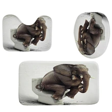 New-4Pcs Домашний набор для декора ванной комнаты с рисунком слона, чехол для унитаза, набор ковриков для ванной+ Водонепроницаемая занавеска для душа