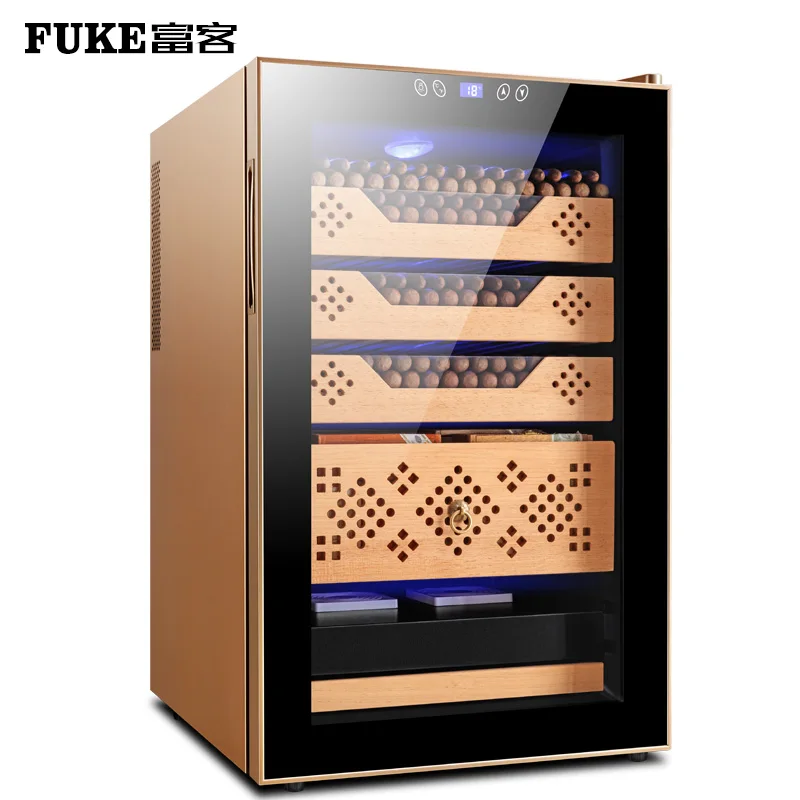 

Luxury gold color Temperature and Humidity Cooler Cedar Wood Shelf Mute Humidity Adjustable Moisturizing Cabinet Electric Cigar
