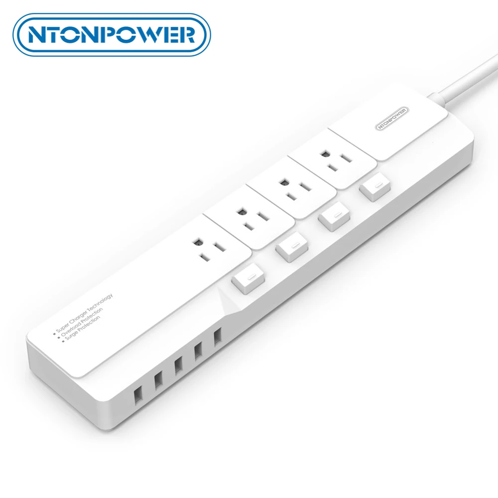 

NTONPOWER US Plug 10-Outlet Fireproof Power Strip Surge Protector with 3USB Port for Service Station, 5ft Power Cord , 1700J