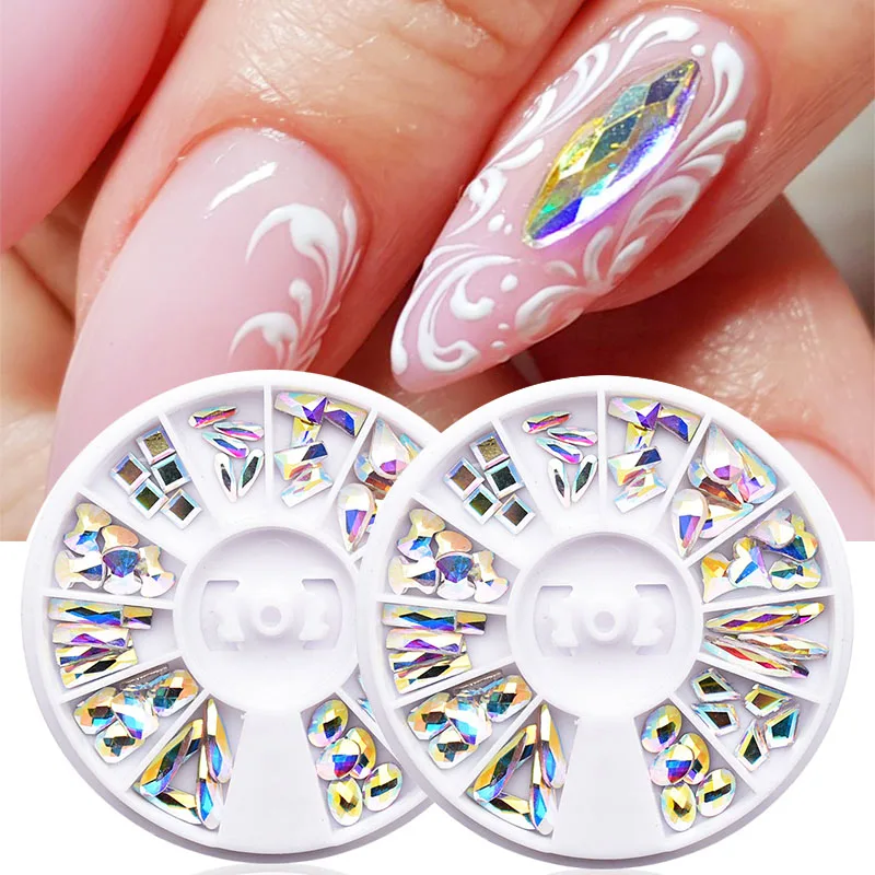 

60pcs Crystal AB Nail Rhinestones For Nail Stones Manicure Glass Gems Geometry Jewelry Nail Art Decorations In Wheel MJZ2150