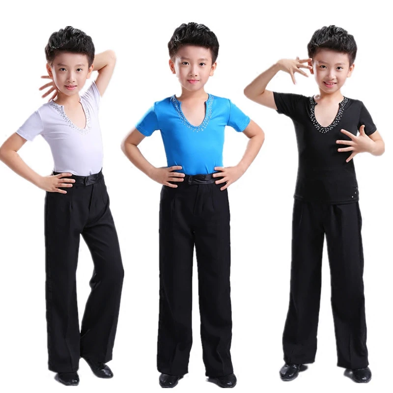 New 3color boy Latin ballroom costume Sets children Latin Shirt+pants
