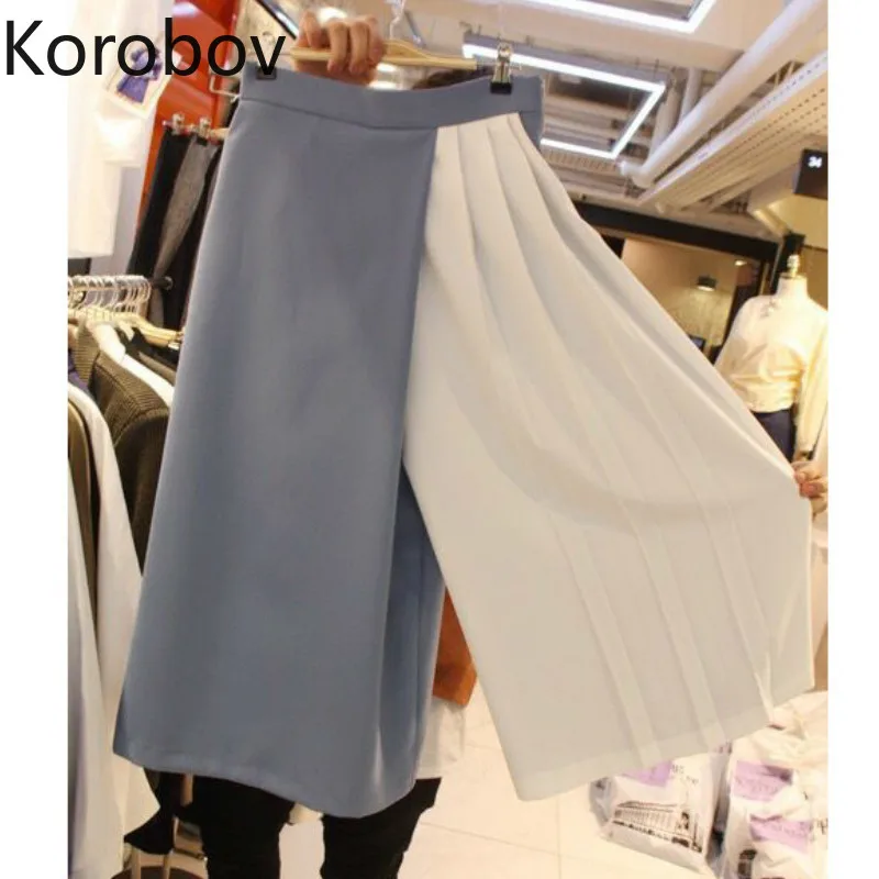 

Korobov Summer Women Pants Korean Loose Casual Wide Leg Pants Trousers Hit Color Patchwork Pleated Joggers Pants Femme 77912