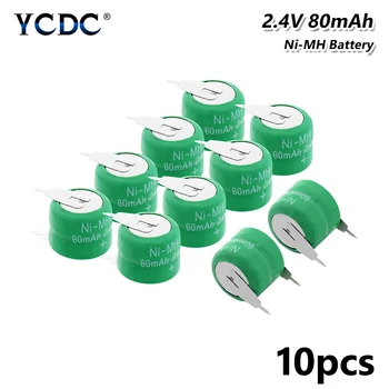 

2.4V 80mAh Ni-MH Rechargeable Button Cell Battery With Soldering Pins 10Pcs Li-Po Lithium Li-polymer Bateria Batteries for watch