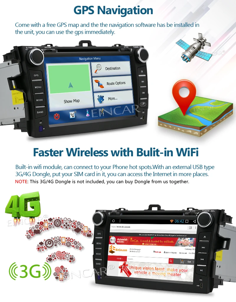 Discount EinCar Octa Core Car Stereo GPS car DVD Player for Corolla Head Unit Double 2Din 7