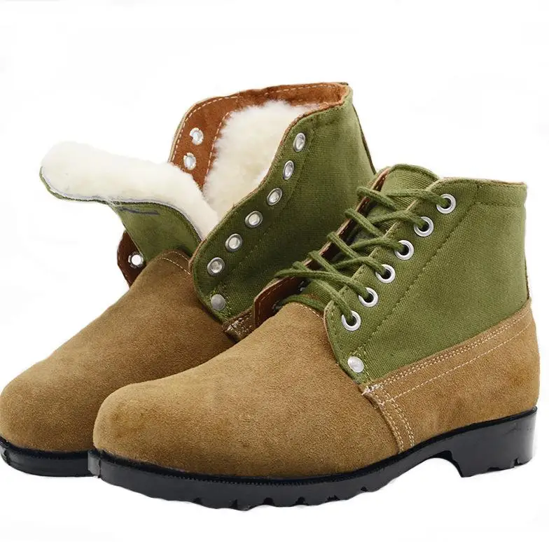 

Warm Army Boots Men's Snow Boots Big Head Leather Shoes Winter Wool Warm Shoes Workwear Daddy Boots Shearling Cow Suede