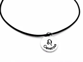 

Zodiac Leo Necklace Signs 12 Constellation Rope Necklace Horoscope Disc Lion Generous Letter Leather Necklaces