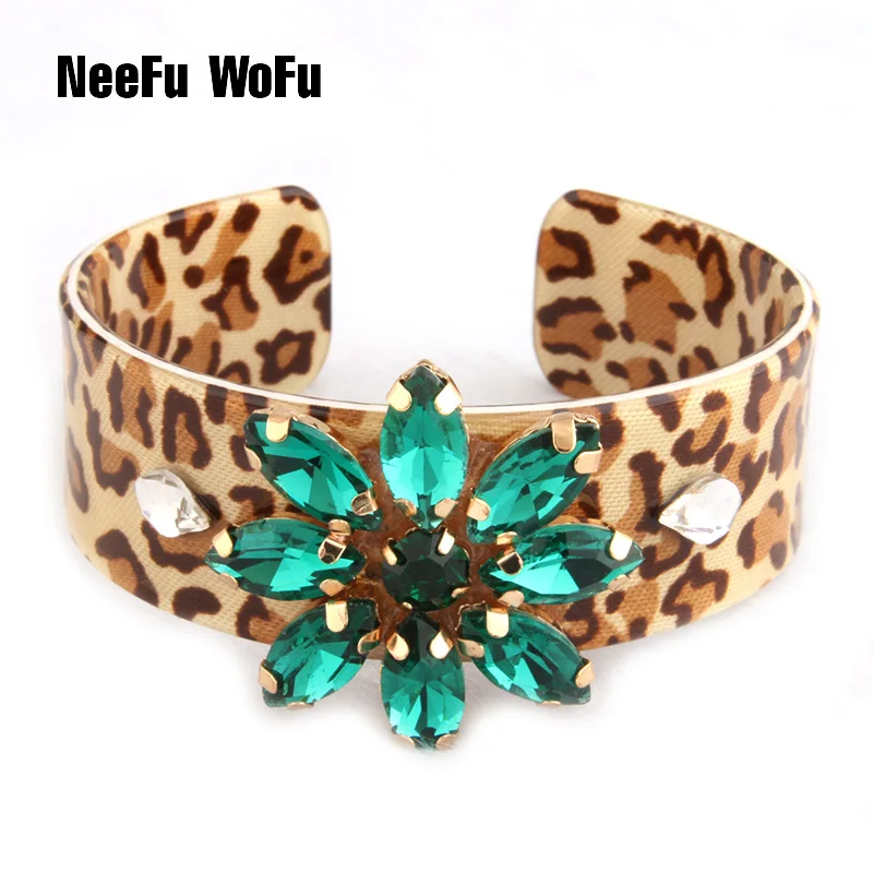 

NeeFuWoFu Coffee Tiger printing Resin Bracelets Bangles Woman Open Gradient Manual for National Wind Charm Jewelry Gift