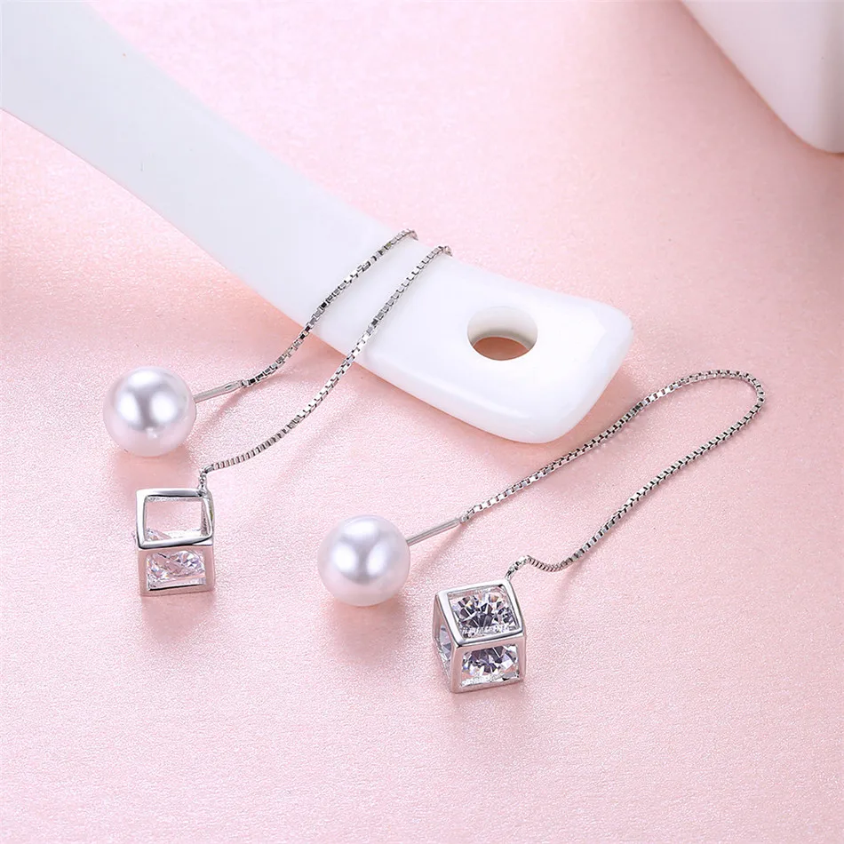 925 sterling silver Pearl dangle Earrings   (4)