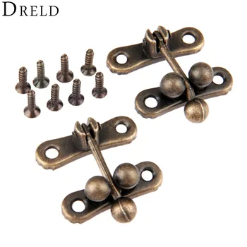 

DRELD 2Pcs Antique Bronze Box Hasps Lock Catch Latches for Jewelry Box Suitcase Buckle Clasp Vintage Hardware With Screw 31*33MM