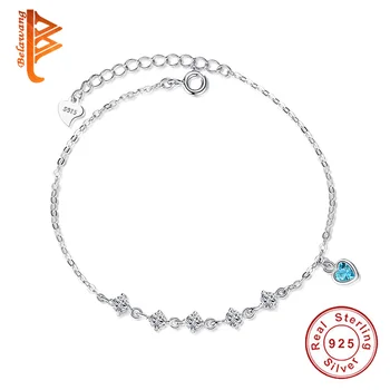 

Wholesale Trendy 925 Sterling Silver Bracelet for Woman Blue Cubic Zircon Heart Crystal Adjustable Bracelet Woman Jewelry Party