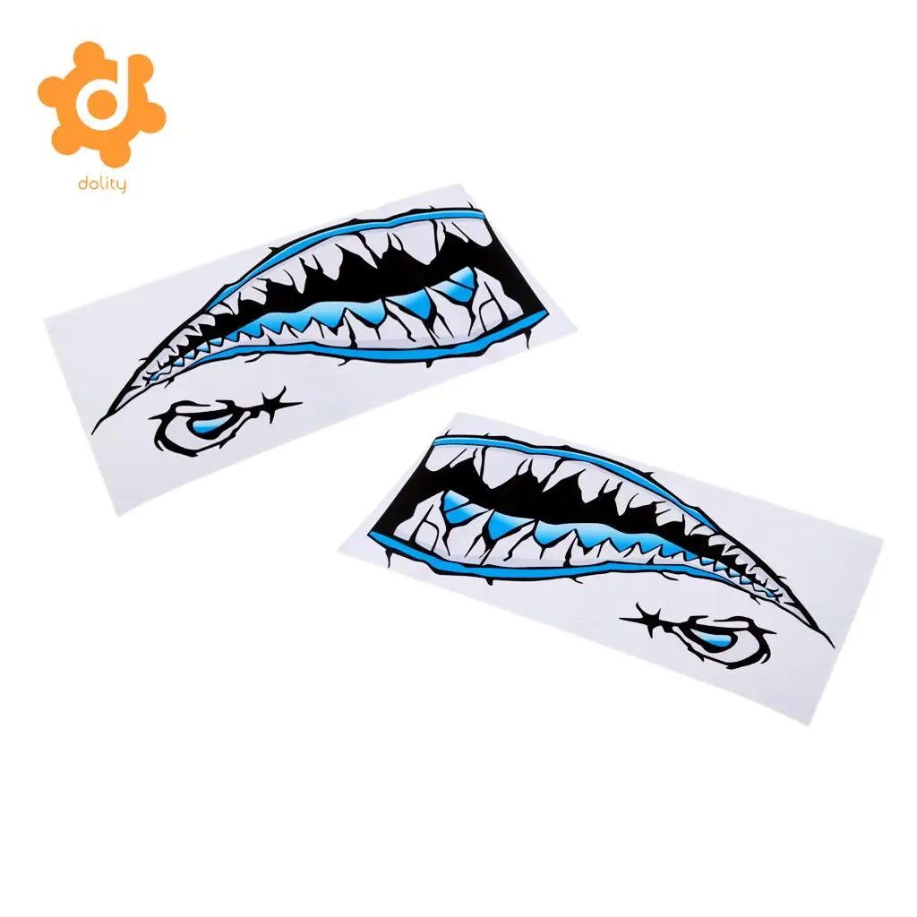 2 Pieces Large 3D Shark Teeth Mouth Eye Decals Sticker Kayak Fishing Boat Dinghy Car Bumper Graphics Accessories - Choose Colors
