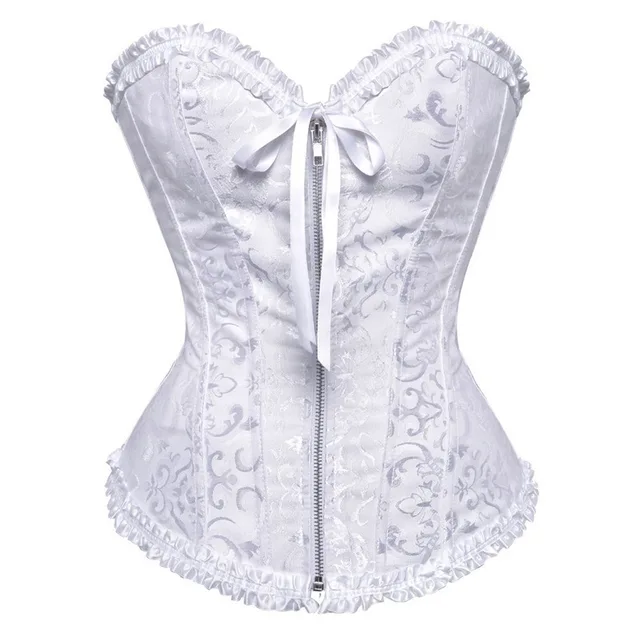 Lace Up Zipper White Bridal Corset Overbust Corsage Lingerie Sexy