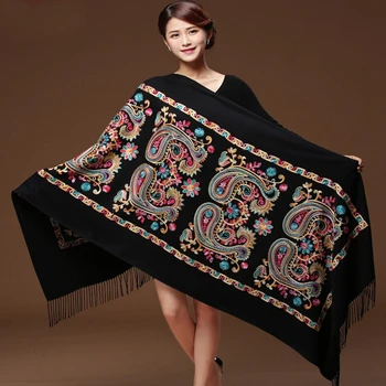 

Fashion Scarf Black Embroider Flower Pashmina Cashmere Scarf Winter Warm Fine Tassels Scarf Oversize Shawl Fashion Shawl Scarves