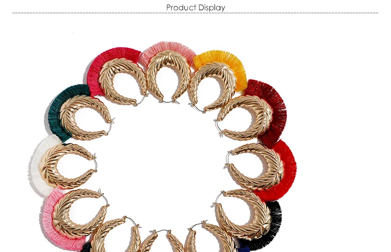 Large Round Hoop Earrings Fashion Bijoux Yellow Fringe Tassel Earrings For Women Wedding Hanging Earrings Statement Gift (1)