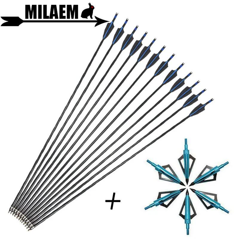 

6/12pcs Archery Carbon Arrow With 100Gr Blade Arrowhead Spine 500 31.5inch ID6.2mm OD7.8mm Compound Recurve Shooting Accessories