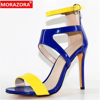 

MORAZORA 2020 plus size 45 women sandals mixed colors summer party wedding shoes female simple zip stiletto heels shoes woman