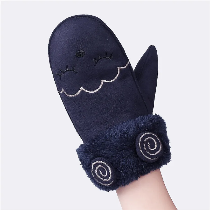 ChenKe/ г. Зимние теплые перчатки для мальчиков и девочек, детские толстые флисовые варежки с рисунком кота для девочек и мальчиков, детские перчатки с лямкой на шее - Цвет: A-navy blue