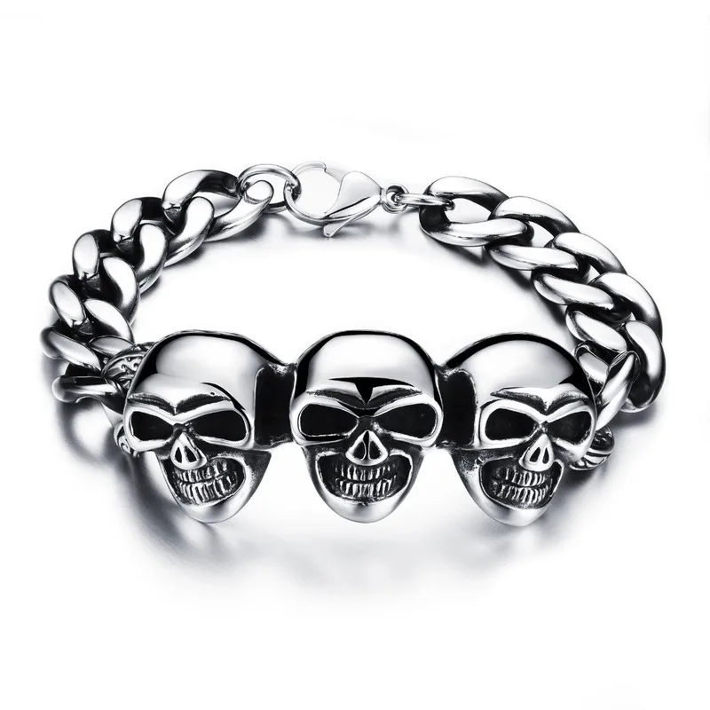 AMGJ Punk Rock Stainless Steel Skull Link Chain Bracelets Men Gothic Bracelet&ampBangles Titanium Party Jewelry | Украшения и