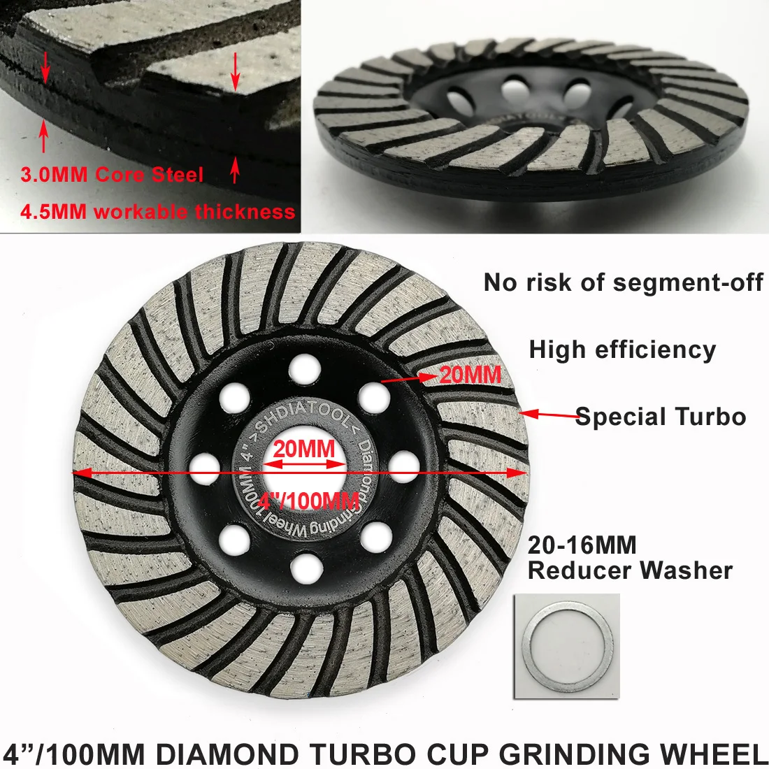 SHDIATOOL " /100 мм Diamond спирали Turbo шлифовальные чашки колесо шлифовальные диски для бетона, кирпич шлифовального круга