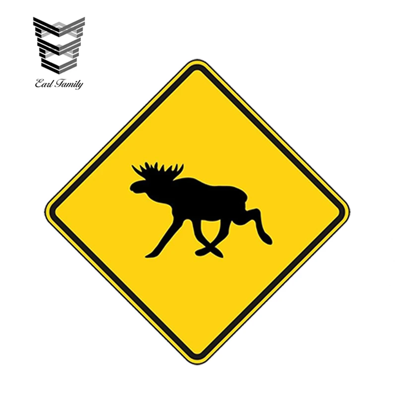 

EARLFAMILY 13cm x 13cm Car Styling Moose Warning Car Sticker Decal Caution Yellow Hunting Forest Gun Hunt Waterproof Accessories