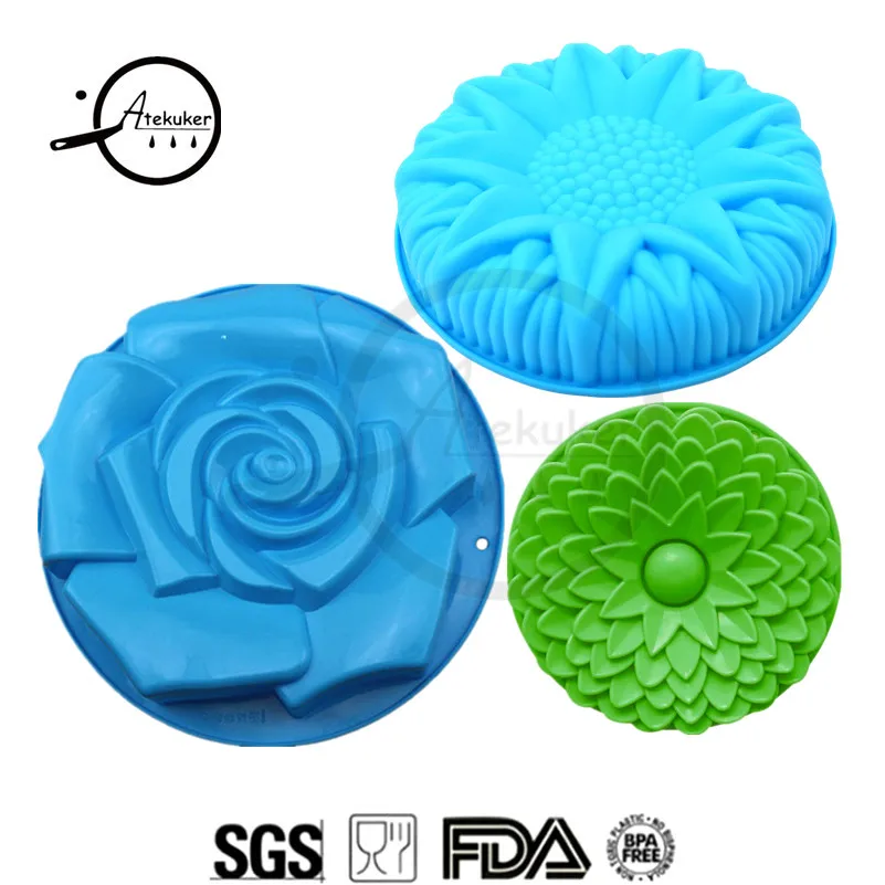 

Atekuker 3Pcs/set Chrysanthemum Rose Sunflower Shape Silicone Molds For Baking Cake Bakeware Silicone Form Bakery Silicone Molds