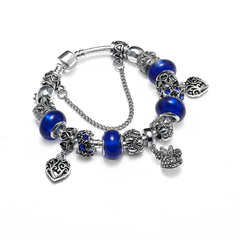 

NEW Vintage DIY Jewelry Hollow crystal Bracelets Beads Charm Heart Bracelets Bangles For Women mom Gift