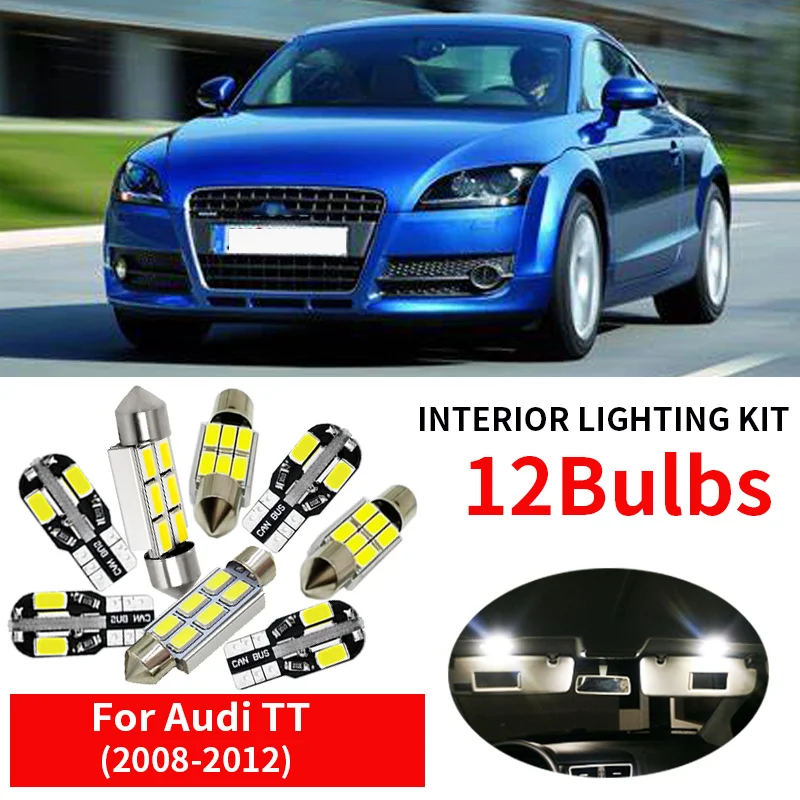 

12pcs White Canbus LED Light Bulbs Interior Lighting Kit For 2008-2012 Audi TT MK2 Map Trunk Glove Box License Plate Lights Lamp