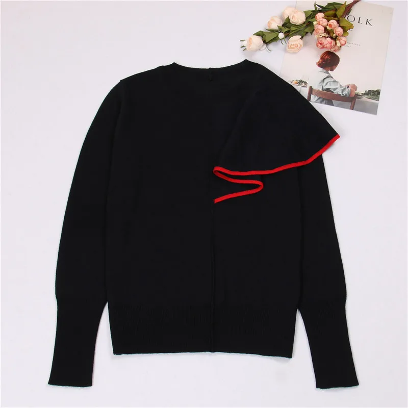 SRUILEE Design Sweet Ruffles Splice Sweater High-End 2018 New Spring Autumn Cute Jumper Women Sweater Pullover Knit Tops Runway