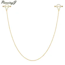 Пирсинг 1 шт. Пирсинг живота 14 г нержавеющая сталь наручники CZ Кристалл щит ниппель кольцо подвеска на цепочке Штанга пирсинг золото