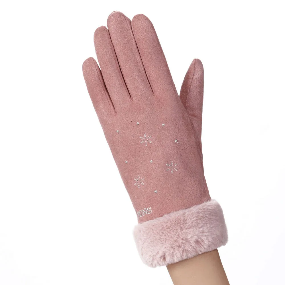 Женские перчатки, зимние, плотные, супер теплые, полный палец, перчатки, искусственные, варежки из замши, Moda Invierno Mujer Luva Inverno#10 - Цвет: Pink
