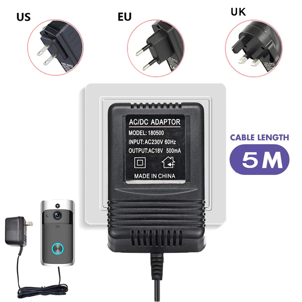 

AC 18V Transformer 5 Meter Cable Wifi Doorbell Camera Power Adapter for IP Video Intercom Ring Wireless Doorbell 220V-240V Imput