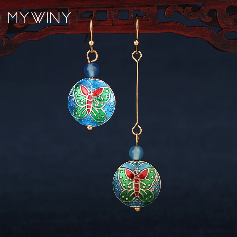 9 видов цветов MYWINY новые модные ювелирные изделия Cloisonne бабочка серьги для женщин