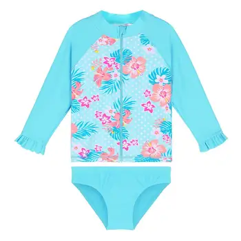 

BAOHULU Print Cyan Baby Swimwear Long Sleeve Girls Swimsuit Kids UPF50+ Two pices Swimming Suits Child Toddler Girl Rash Guards