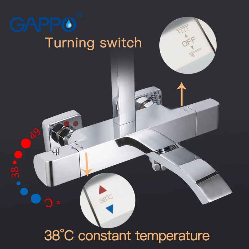 GAPPO смеситель для душа s Термостатический смеситель для ванной, смеситель для ванны, смеситель для ванны, настенный дождевой душевой набор, смесители