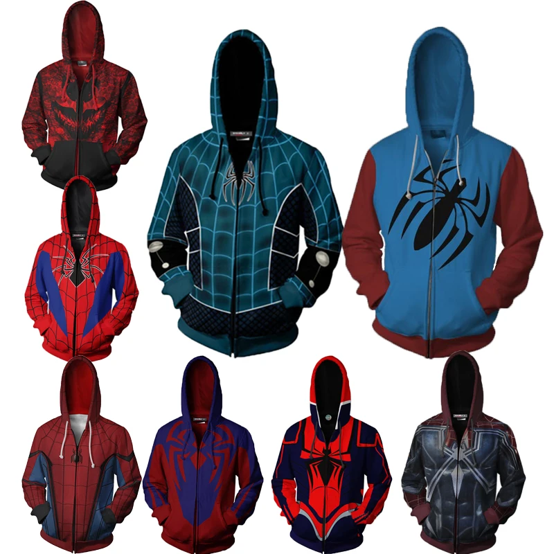 

Spiderman Far From Home Cosplay Costumes Male Hoodies Sweatshirts Hat Jackets Spider-man Peter Parker Streetwear Zipper Suit