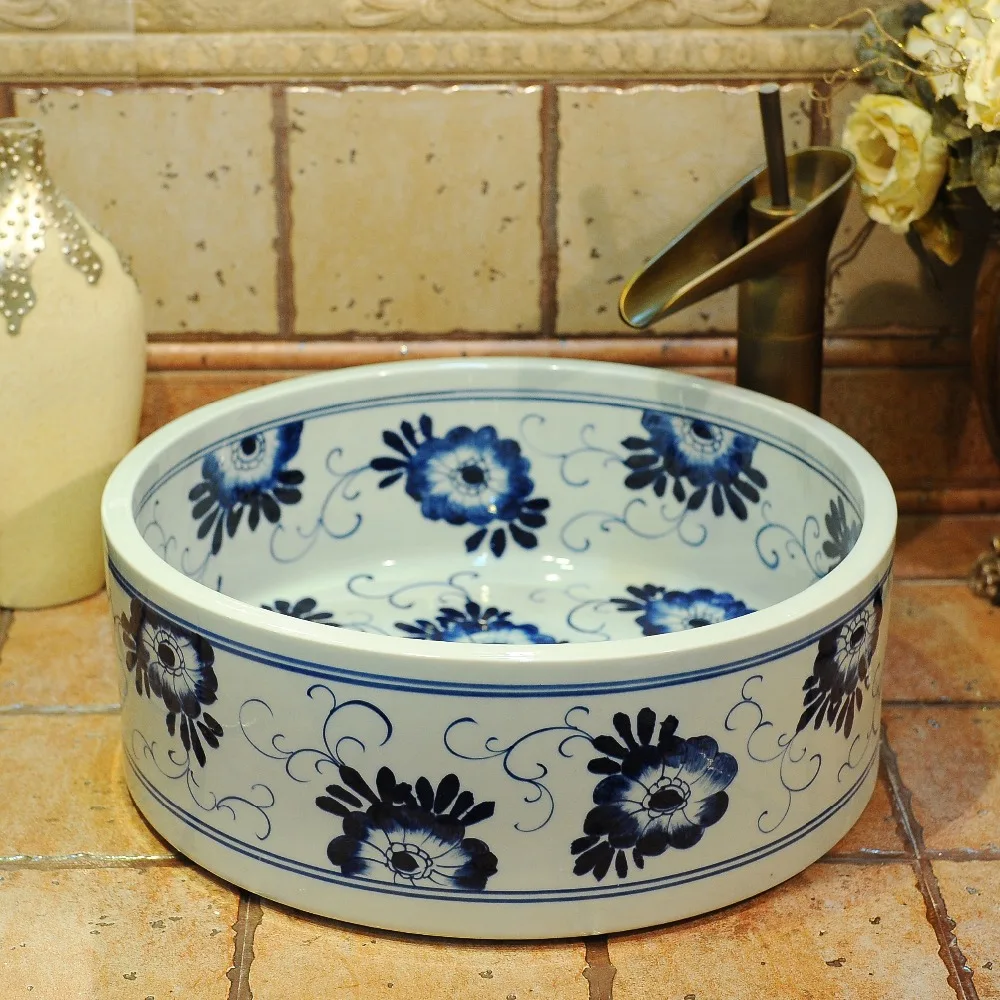 Blue And White Chinese Antique ceramic sink wash basin Ceramic Counter Top Wash Basin Bathroom Sinks ceramic art wash basins (1)