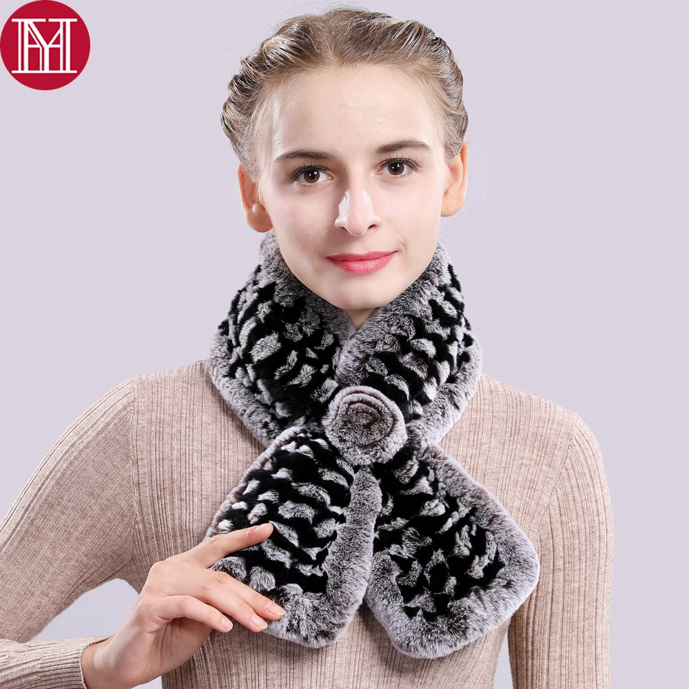 

2019 New Women Winter Warm Soft Real Rex Rabbit Fur Scarf 100% Natural Rex Rabbit Fur Ring Scarfs Knitted Rex Rabbit Fur Scarves