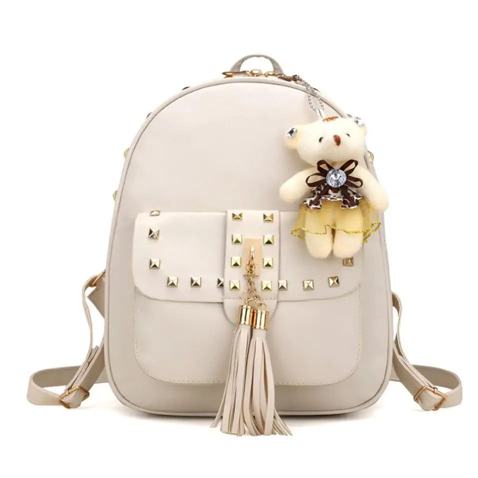 4 шт. кожа высокого качества 4 комплекта женская сумка для девочек медведь животные рюкзак с кисточкой школьная сумка на плечо винтажная дорожная софтбэк# YL5