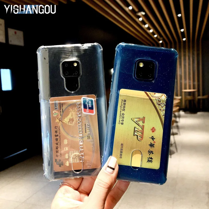 

YISHANGOU Phone Case For Huawei Mate 20 10 Pro P20 Lite Card Holder Pocket Silicon Soft Cover For Huawei P20 Pro Mate 10 20 Capa