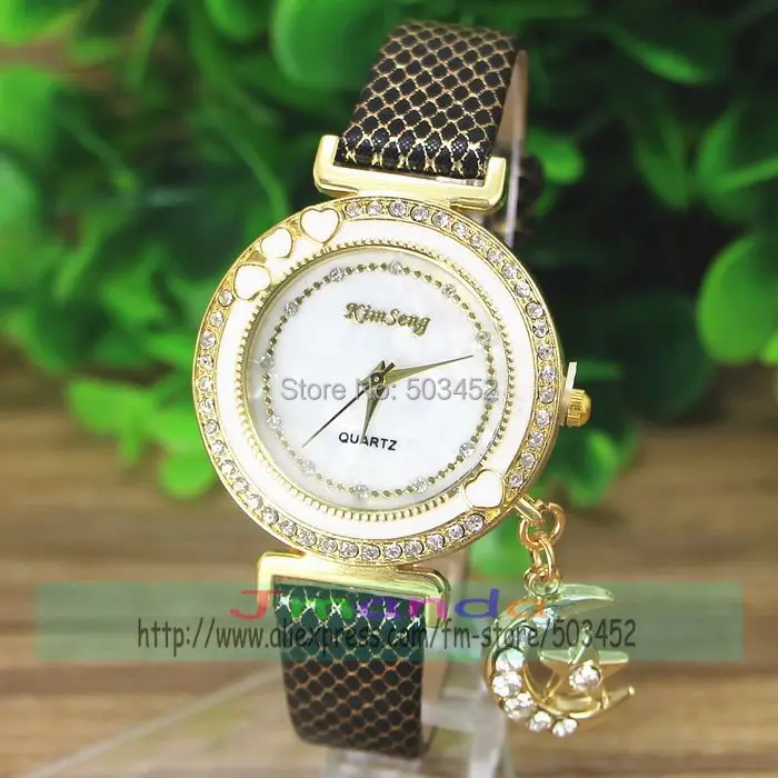 100 шт/лот kimseng-10354 уникальный кристалл часы Роскошные луна кулон наручные часы леди платье часы женские кварцевые часы Relogio