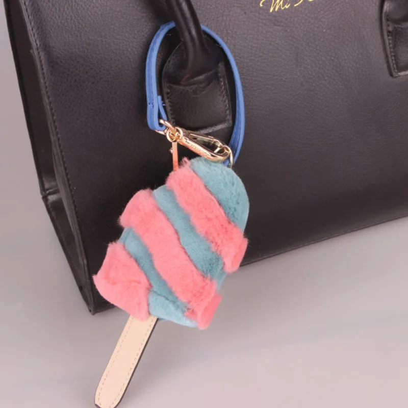 Роскошный модный пушистый настоящий помпон из меха норки брелок для ключей "мороженое" кулон меховой помпон ключ "Помпон" цепь женская сумка Шарм - Цвет: 02