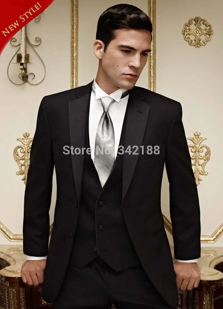 

Custom Made Black Two Buttons Groom Tuxedo/Best Man Notch Satin Lapel Groomsmen Men Wedding Suit/Bridegroom (Jacket+Pants Vest)w