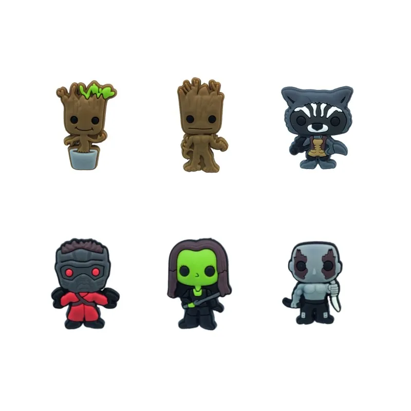 

5pcs/lot Guardian of Galaxy Groot Cartoon PVC Shoe Charms Shoe Buckles Decoration fit Wristbands Bracelets Croc JIBZ Kid Gift